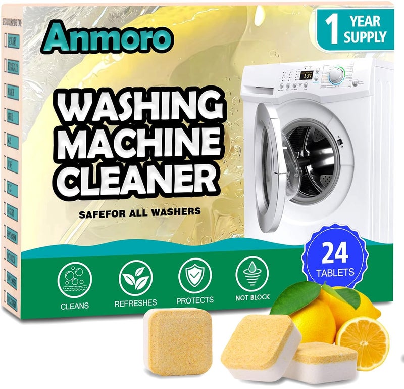 Anmoro Washing Machine Cleaner Tablets,24 Pack Deep Cleaning Tablets for HE,Front & Top Load Washers - Eliminates Odor-Causing Buildup,Debris from the Drum,and Pet Hair,Septic Safe - 1 Year Supply - Image 1